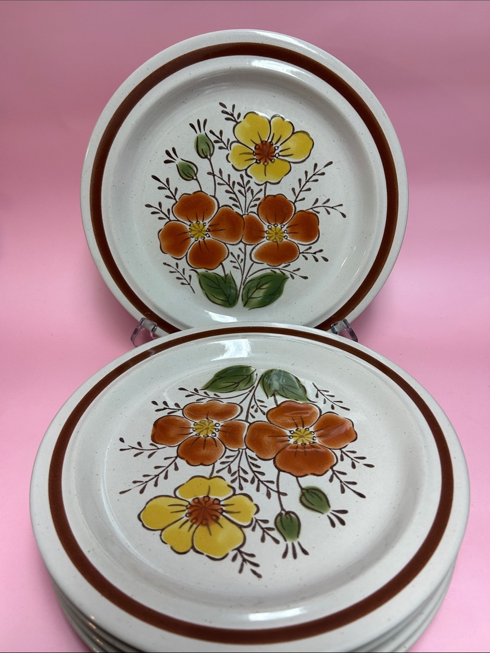 Vintage hand decorated Northland Floral Stoneware Dinner Plate - set of 5